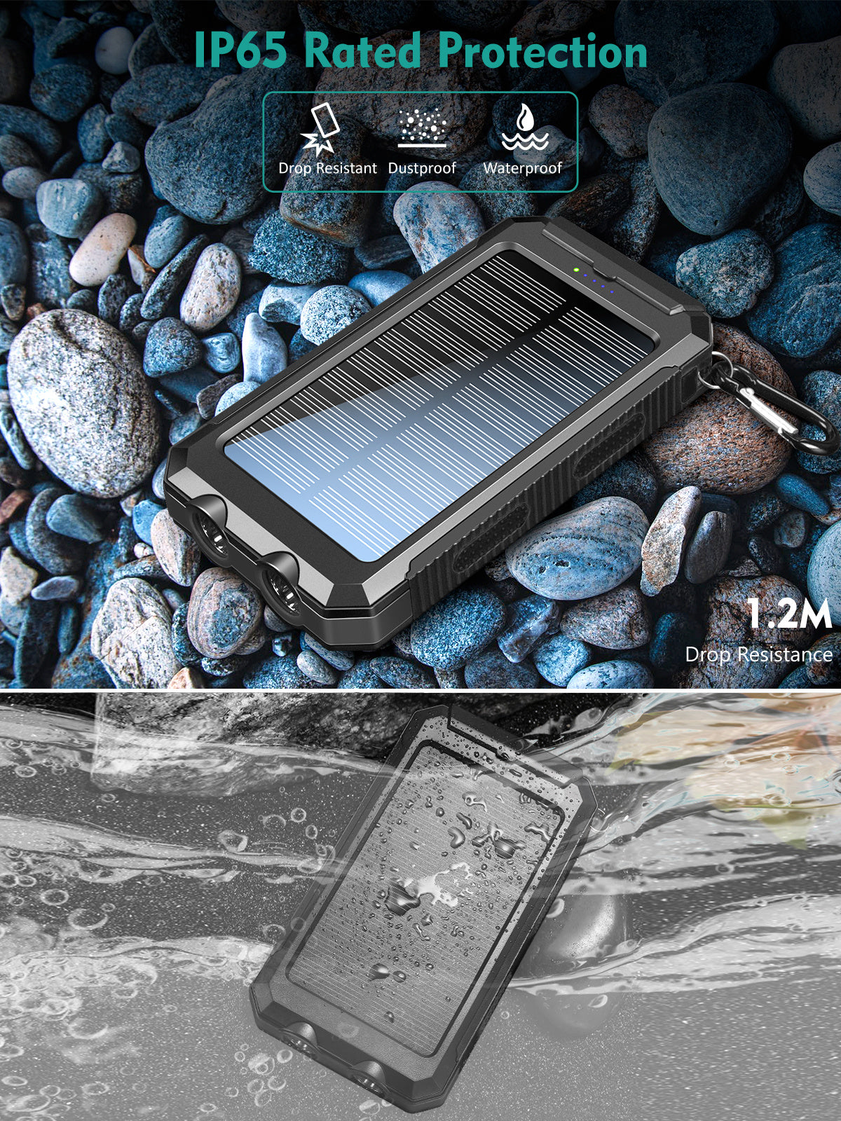 2USB Portable Super Charger Solar Power Bank With LED Flashlights 30000mAh