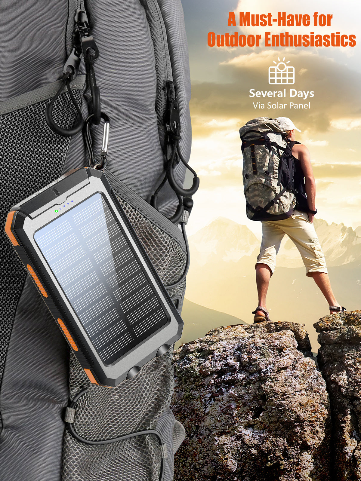 2USB Portable Super Charger Solar Power Bank With LED Flashlights 30000mAh